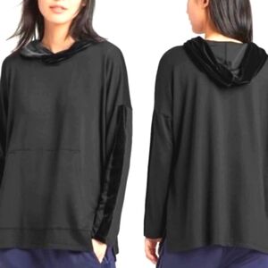 Eileen Fisher Black Hoodie Sweatshirt Velvet Hood Sz PP/ PTP Scandi Girl Cozy